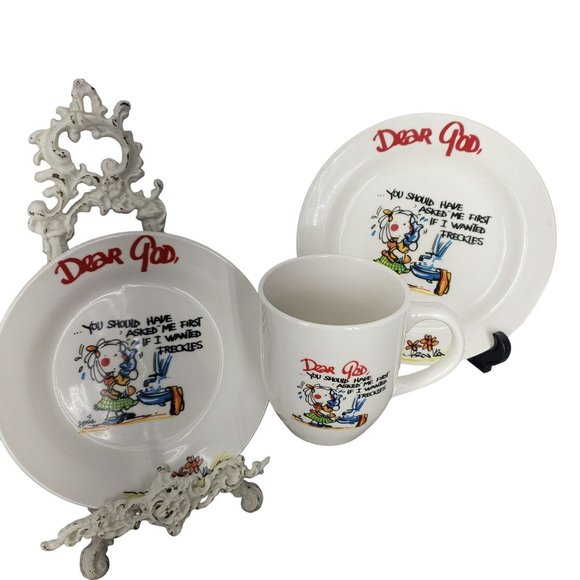 Annie Fitzgerald Royal Norfolk Dear God Prayer Plates 7.5" Set Of 2 Coffee Tea M - Picture 1 of 10